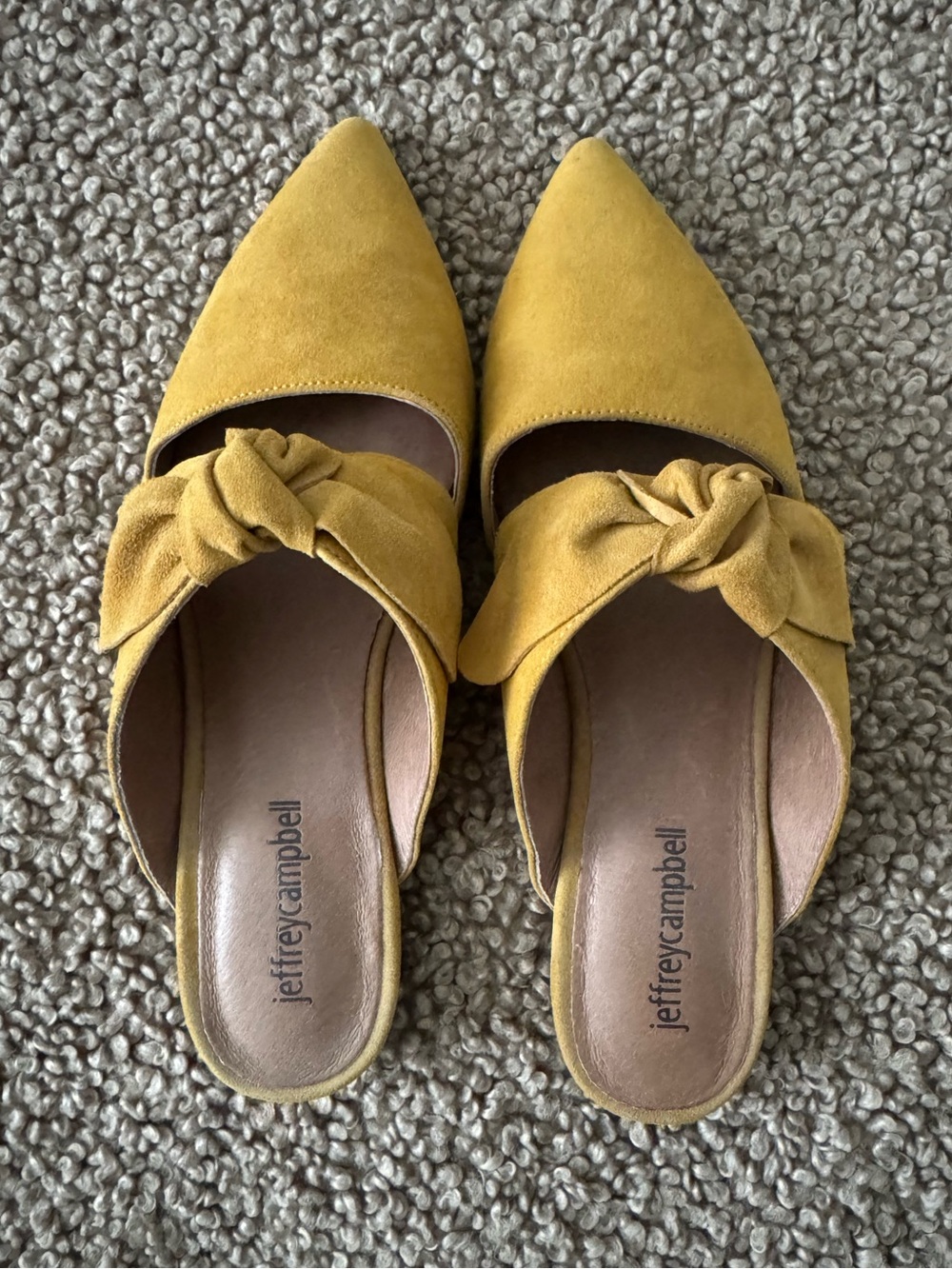 Jeffrey Campbell Yellow Suede Knot-Front Pointed Mules